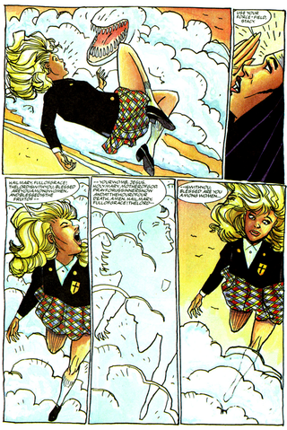 Catholic Girl, Nun of the Above’s junior partner in supernatural investigation, activates her force field by praying.